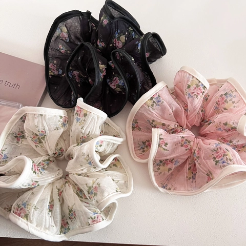 Elastico per Capelli in Rete con Stampa Floreale Retro Elegante Elastico in Organza Plissettata con Bordino Grande Cerchio per Capelli per Donna Accessori Moda