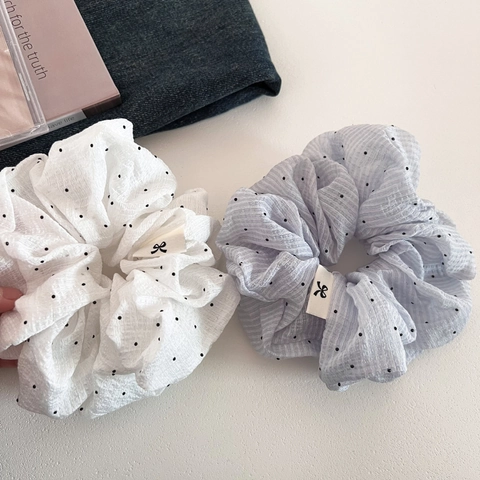 Coletero de Malla con Lunares Estilo Francés Diadema Elástica Grande con Cuadrícula de Burbujas Plisada con Eticheta de Lazo para Mujer
