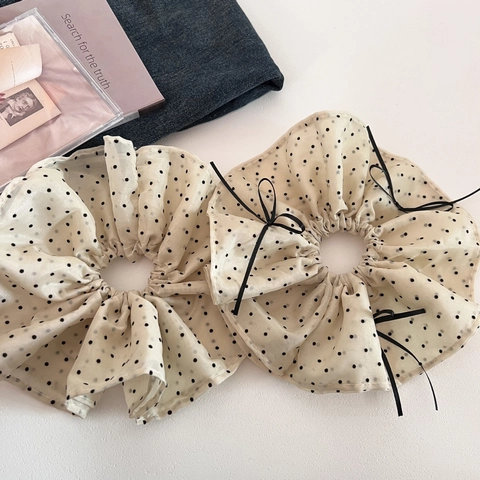 Scrunchie Gigante a Pois Rétro Francese per Donna Chiffon Fiocco Elastico per Capelli Elegante Grande Accessori Capelli