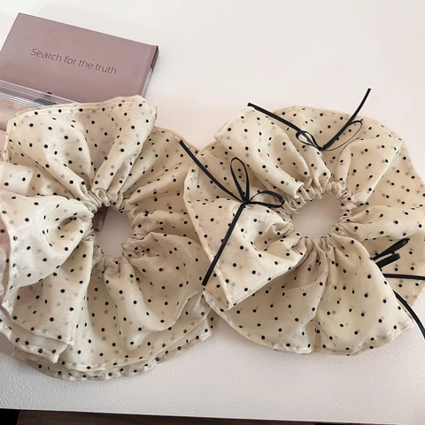 Scrunchie Gigante a Pois Rétro Francese per Donna Chiffon Fiocco Elastico per Capelli Elegante Grande Accessori Capelli