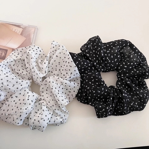 Koreanischer Stil Retro Polka-Dot Stoff Scrunchie Elegant Große Elastische Haargummi Mode Schwarz Weiß Haarschmuck Für Damen