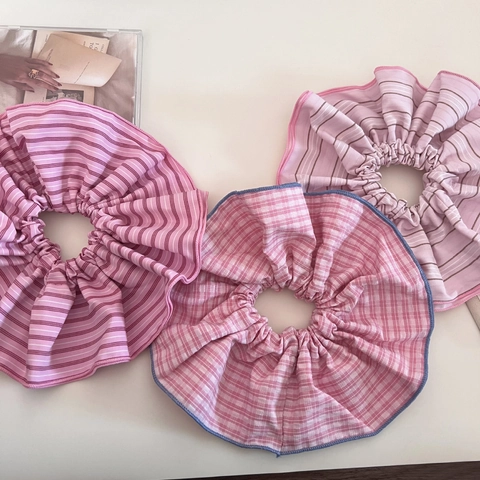 Grandi Elastici Per Capelli In Tessuto Rosa A Quadri E Righe Stile Coreano Dolce Scrunchie Oversize Fatto A Mano Per Donne Ragazze