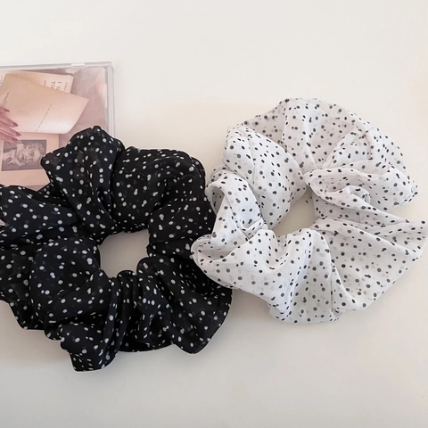 Koreanischer Stil Retro Polka-Dot Stoff Scrunchie Elegant Große Elastische Haargummi Mode Schwarz Weiß Haarschmuck Für Damen