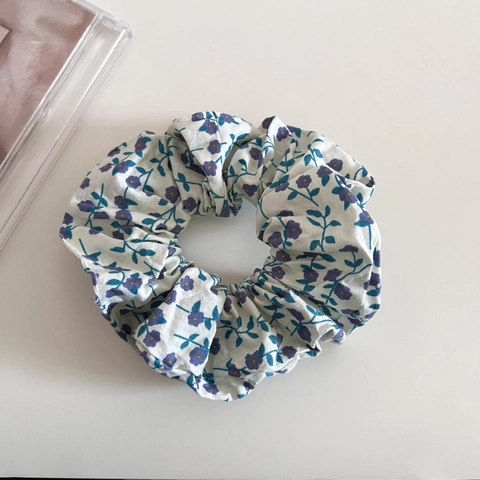 Chouchou Style Coréen Fleurs Fraîches pour Femmes Filles Élégant Motif Botanique Violet Rose Grand Élastique en Tissu pour Cheveux