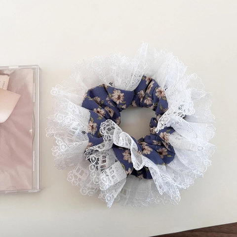 Vintage Romantic Floral Lace Scrunchie Double Layer Oversized Fabric Hair Tie For Women Elegant Ponytail Holder Fashion Hair Accessories
