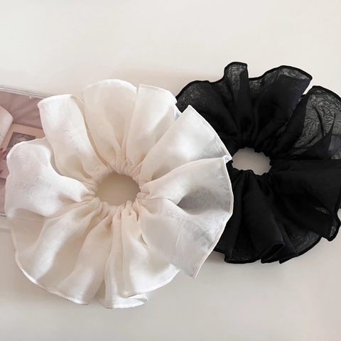 Scrunchies in Maglia Oversize Stile Francese per Donna Eleganti Elastici per Capelli in Garza Piegghettata Morbida e Leggera Accessori