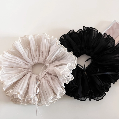 Französischer Stil Große Haargummis Zweilagiger Stoff Mit Rüschen Haargummi Mit Schleife Und Strass Eleganter Pferdeschwanz Halter
