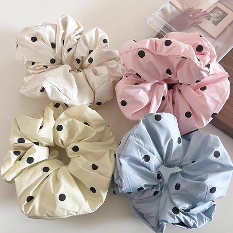 Grote Koreaanse Stijl Polka Dot Stof Scrunchies Elegante Elastische Haarelastiekjes Zoete Haaraccessoires Voor Dames Dagelijks Gebruik