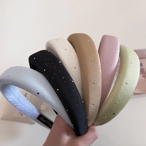 Elegant Padded Satin Rhinestone Headband For Women High Top Wide Sparkly Hair Hoop Fashion Handmade Hair Accessories