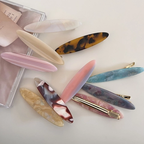 Korean Style Acetate Oval Hair Clip Elegant Striped Marble Pattern Bangs Side Clip Fashion Headwear For Women Gift