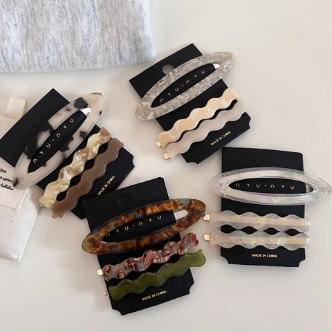 Elegantes Acetat Haarspangen Set Oval Wellenförmige Pony Clip Marmor Schildpatt Muster Koreanischer Stil Damen Haarschmuck
