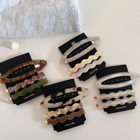 Elegantes Acetat Haarspangen Set Oval Wellenförmige Pony Clip Marmor Schildpatt Muster Koreanischer Stil Damen Haarschmuck
