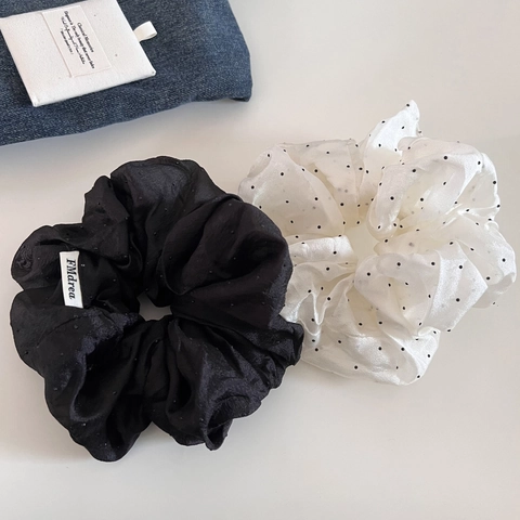 Scrunchie in Tessuto Mesh Oversize Fatto a Mano con Pois Elegante Elastico per Capelli Grande Porta Coda di Cavallo Donna