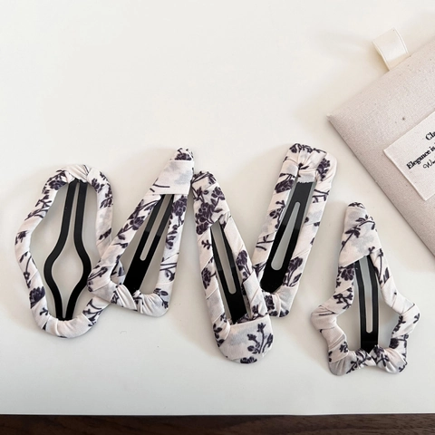 Vintage Floral Fabric Wrapped Hair Clips For Women Elegant Handmade Alloy Bangs Clip Fresh Style Botanical BB Clips