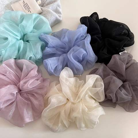 Coleteros Grandes de Organza Estilo Francés Nacarado Transparente Plisado Gomas para el Pelo Soporte de Coleta para Mujeres