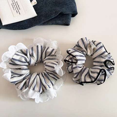 Scrunchie in Tessuto a Righe Stile Coreano per Donna Dolce Bordo in Pizzo Elastico per Capelli Grande Accessori per Capelli
