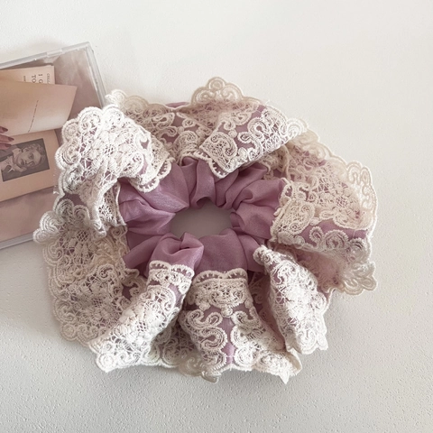 Französisch Stil Vintage Spitze Große Haargummi Für Damen Elegant Stoff Mesh Blumenstickerei Übergroße Haargummi Accessoires
