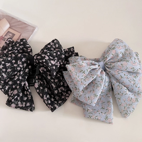 Pinza per Capelli Francese Vintage in Chiffon con Fiocco Floreale e Nastri di Perle Artificiali Dolce Romantica Donna Gioielli