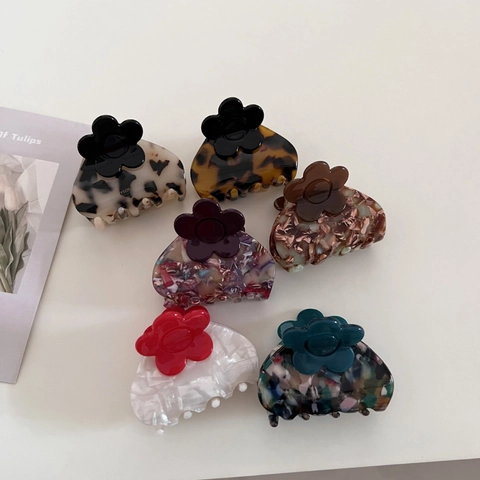 Molla per Capelli in Acetato in Stile Francese Vintage con Fiore Marmo Tartaruga Shark Clip per Donna Accessori per Capelli