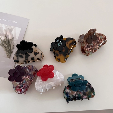Molla per Capelli in Acetato in Stile Francese Vintage con Fiore Marmo Tartaruga Shark Clip per Donna Accessori per Capelli