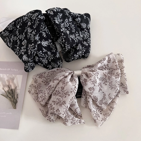Pince à Cheveux Élégante Nœud en Tissu Floral Style Coréen Grande Barrette Douce avec Ruban pour Femmes Accessoires Cheveux