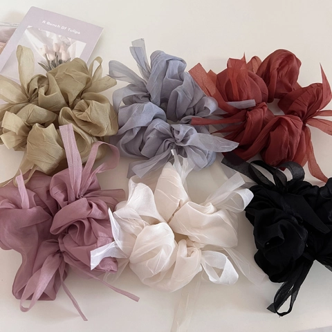 Chouchou en Organza Style Ballet de Fée Nœud Papillon Coréen Grand Chouchou Élégant Support de Queue de Cheval pour Femmes Accessoires de Mode Quotidiens