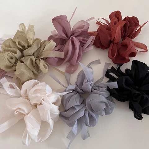 Chouchou en Organza Style Ballet de Fée Nœud Papillon Coréen Grand Chouchou Élégant Support de Queue de Cheval pour Femmes Accessoires de Mode Quotidiens