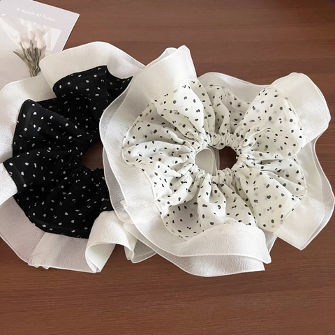 Coleteros de Tela con Lunares Grandes Vintage Volante de Doble Capa Gomas de Pelo Gigantes Soporte para Coleta Accesorios para el Cabello