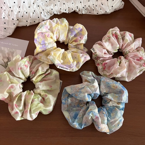 Scrunchies Grandi con Stampa Floreale Pittura a Olio per Donna Elastici in Cotone per Capelli Stile Romantico Accessori per Capelli