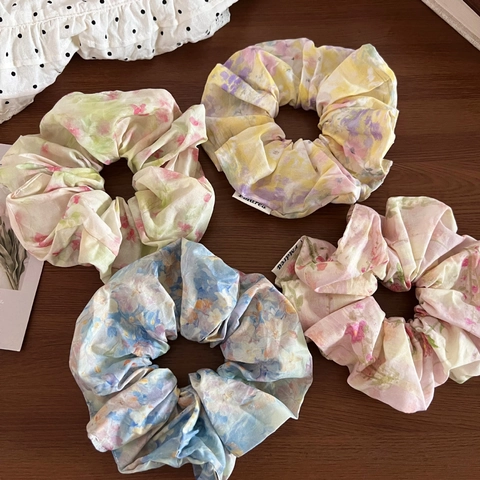 Scrunchies Grandi con Stampa Floreale Pittura a Olio per Donna Elastici in Cotone per Capelli Stile Romantico Accessori per Capelli