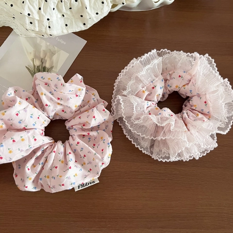 Chouchous Doux en Dentelle Florale Style Coréen Frais Attaches de Cheveux Grands Supports de Queue de Cheval pour Femmes Filles