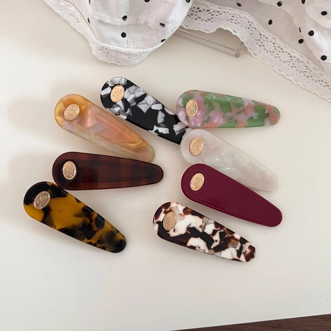 Vintage Acetat Entenschnabel Haarclip Goldanhänger Wasserstropfen Form Marmor Schildpatt Muster Minimalistisch Damen Haarschmuck