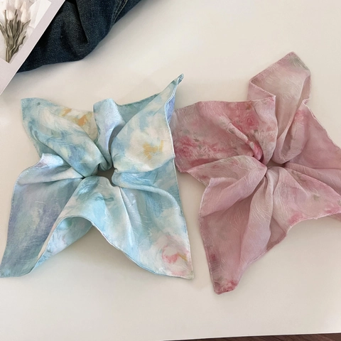 Grandi Elastici per Capelli in Stile Cinese con Stampa Acquerello Inchiostro Satin Chiffon Elastico per Capelli Donna