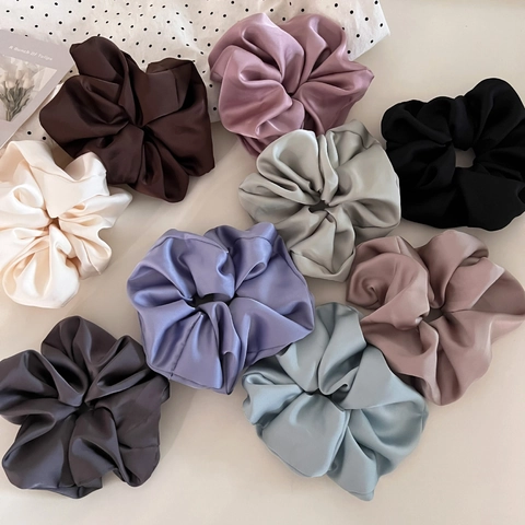Large Satin Scrunchies Oversized Solid Color Hair Ties French Vintage Pleated Hair Bands For Women Daily Hair Accessories