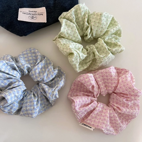Korean Style Plaid Polka Dot Scrunchie Large Fabric Hair Ring Sweet Fresh Grid Pleated Ponytail Holder Hair Accessory For Women