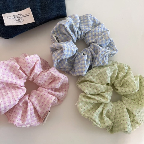 Korean Style Plaid Polka Dot Scrunchie Large Fabric Hair Ring Sweet Fresh Grid Pleated Ponytail Holder Hair Accessory For Women