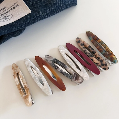 Korean Vintage Acetate Hollow Out Willow Leaf Hair Clips For Women Minimalist Marble Leopard Duckbill Side Hairpins