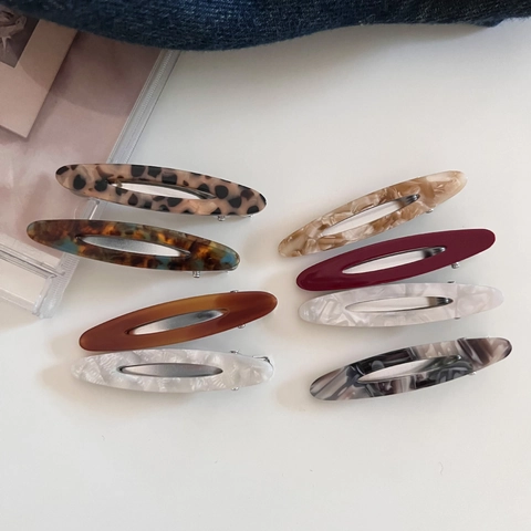 Korean Vintage Acetate Hollow Out Willow Leaf Hair Clips For Women Minimalist Marble Leopard Duckbill Side Hairpins