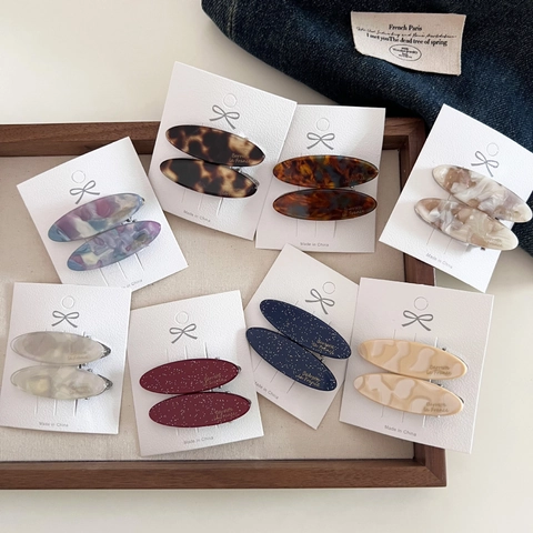 Pinza de Pelo Ovalada de Acetato Vintage Francés para Mujer Patrón de Mármol Brillo Fino Pinza de Pico de Pato Elegante