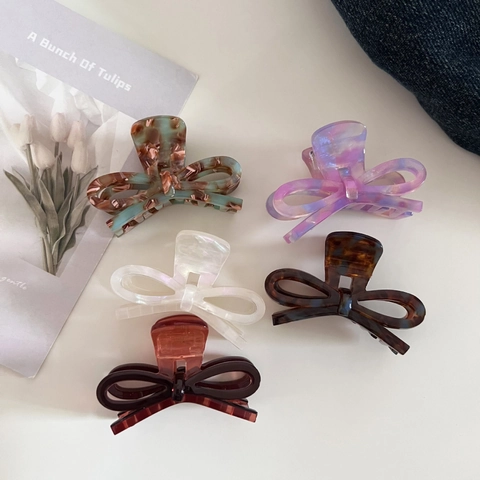 Pince À Cheveux Nœud Papillon En Acétate Vintage Style Français Pour Femmes Élégante Pince Requin Motif Marbre Écaille De Tortue