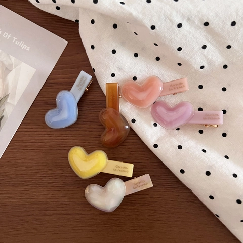Dolce Clip per Capelli a Cuore in Acetato per Donna Fresco Vintage Etichetta d'Oro Clip a Becco d'Anatra Accessori per Capelli Mini Fermagli