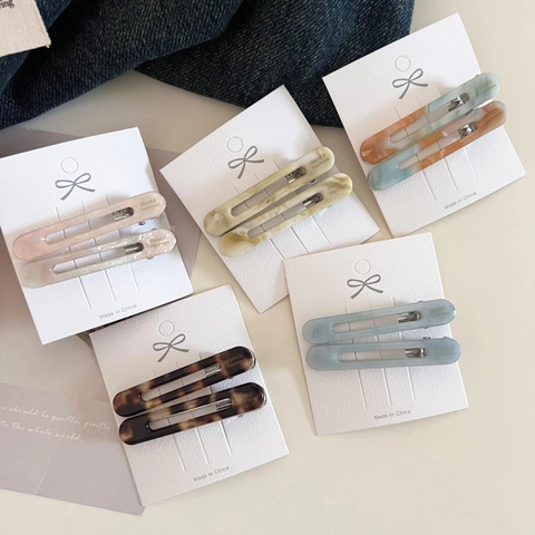 Fermagli per Capelli Vintage Francesi in Acetato Cavi Ovali Motivo Marmo Tartarugato Becco d'Anatra per Donna Gioielli