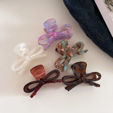 Pince À Cheveux Nœud Papillon En Acétate Vintage Style Français Pour Femmes Élégante Pince Requin Motif Marbre Écaille De Tortue