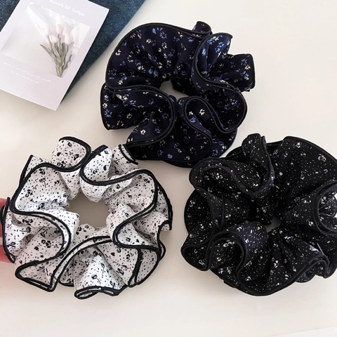 Vintage Stoff Haargummi Mit Blumenmuster Und Rüschenkante Koreanischer Stil Übergroße Haargummis Für Damen Haarschmuck