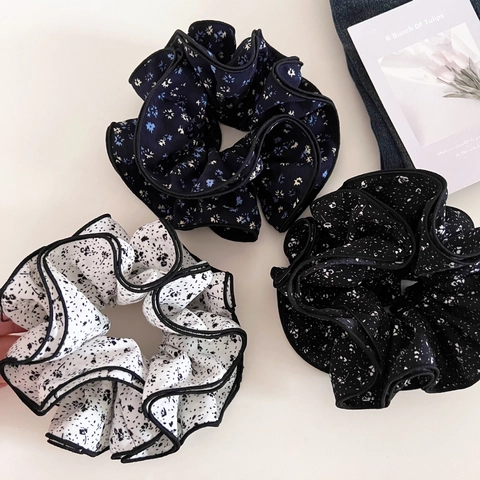 Vintage Stoff Haargummi Mit Blumenmuster Und Rüschenkante Koreanischer Stil Übergroße Haargummis Für Damen Haarschmuck