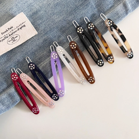 Fermaglio per Capelli Ovale in Acetato Stile Francese per Donna Elegante Clip a Becco d'Anatra con Strass Accessorio Capelli