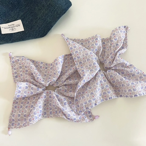 Elastico Per Capelli a Foulard Quadrato a Fiori Stile Francese Con Ciondolo Di Perle Elegante Elastico In Tessuto Viola Per Donna Accessori Capelli