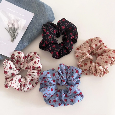 Coleteros Florales Vintage Coreanos Para Mujer Gomas De Pelo De Tela Con Estampado De Flores Dulce Sujetador De Coleta