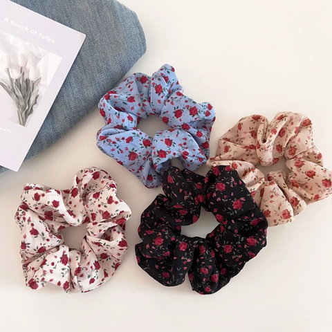 Coleteros Florales Vintage Coreanos Para Mujer Gomas De Pelo De Tela Con Estampado De Flores Dulce Sujetador De Coleta