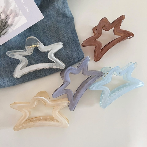 Pinza para el Pelo con Estrella Jaspeada en Color Gelatina para Mujer Pinza Pentagrama Hueca Accesorios para el Cabello Elegantes